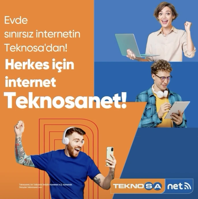 Teknosanet’s orange and blue campaign visual.